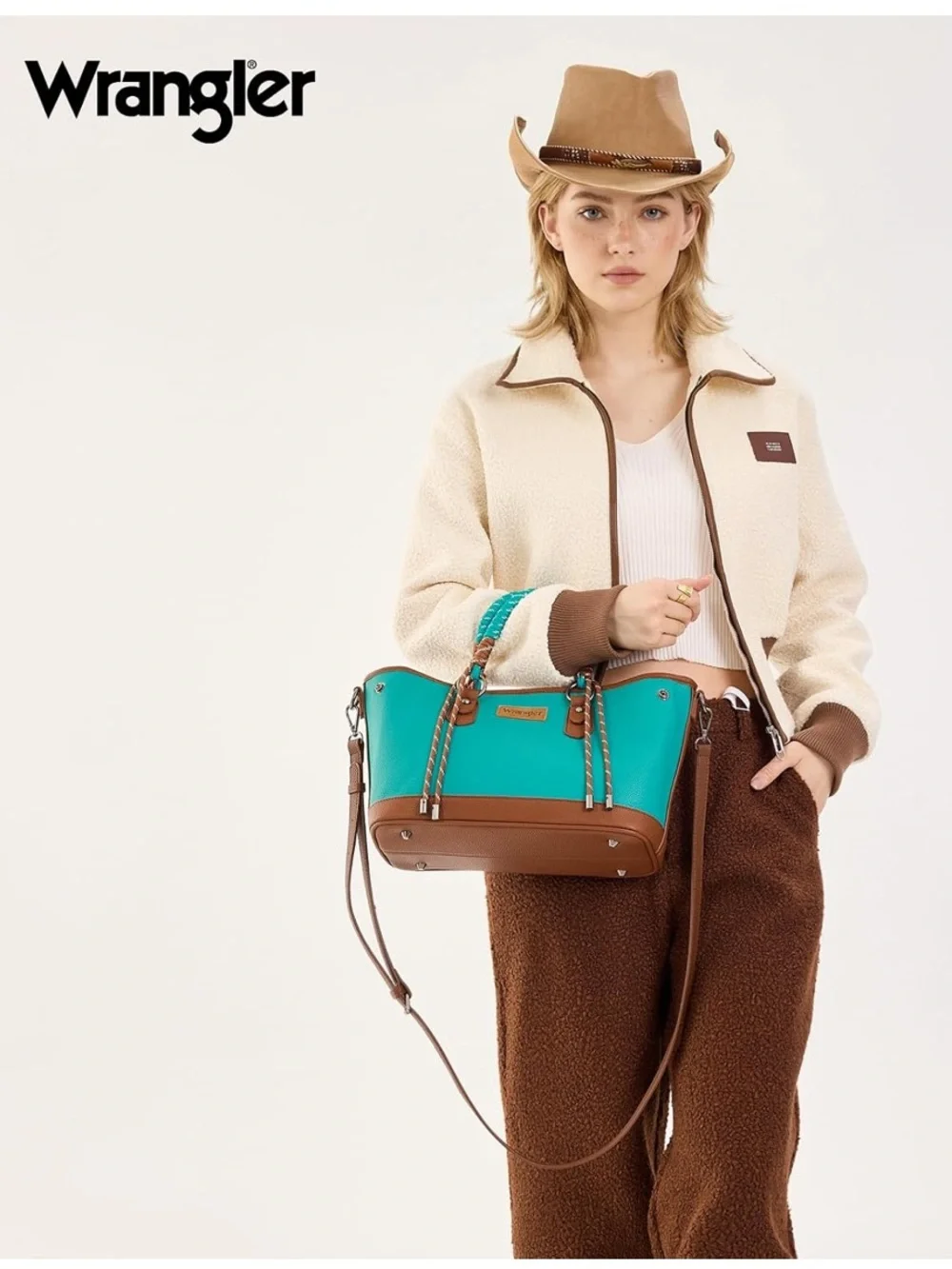 Wrangler Teal and Brown Satchel Bag
